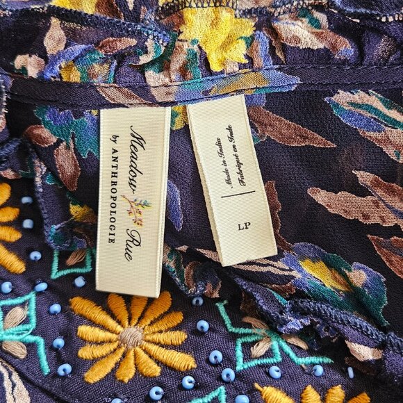 ANTHROPOLOGIE - Meadow Rue Strasser Boho navy blue floral embroidered blouse - Picture 11 of 11